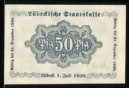 Notgeld Lübeck 1920, 50 Pfennig, Wappen auf Adler