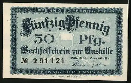 Notgeld Lübeck 1920, 50 Pfennig, Wappen auf Adler