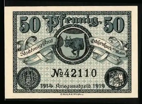 Notgeld Ochsenfurt a. M. 1919, 50 Pfennig, Ochse im Wappen