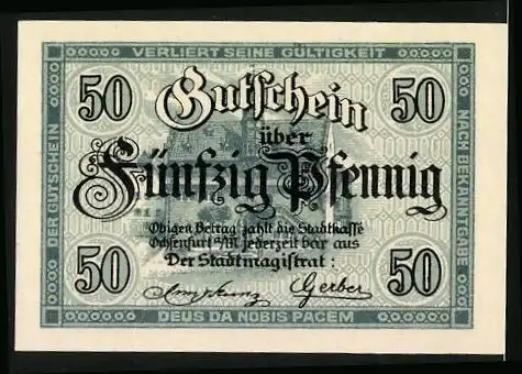 Notgeld Ochsenfurt a. M. 1919, 50 Pfennig, Ochse im Wappen