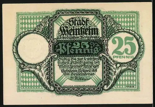 Notgeld Weinheim 1919, 25 Pfennig, Feldweg zur Stadt