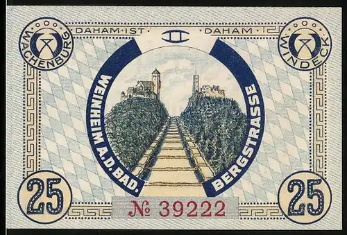 Notgeld Weinheim 1918, 25 Pfennig, An der Bergstrasse