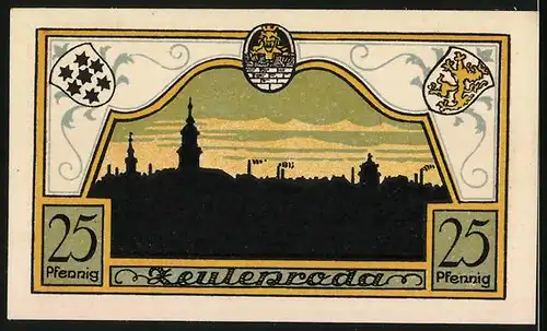 Notgeld Zeulenroda 1921, 25 Pfennig, Silhouette der Stadt