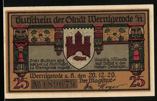 Notgeld Wernigerode 1920, 25 Pfennig, Hexen fliegen auf ihren Besen