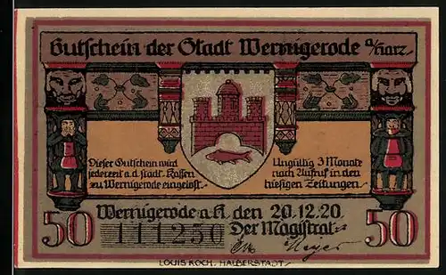 Notgeld Wernigerode 1920, 50 Pfennig, Brunnen am alten Rathaus