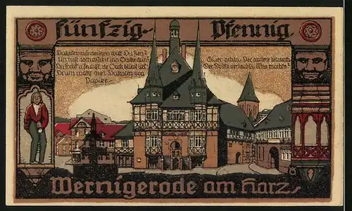 Notgeld Wernigerode 1920, 50 Pfennig, Brunnen am alten Rathaus