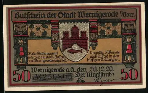 Notgeld Wernigerode 1920, 50 Pfennig, Brunnen am Rathaus