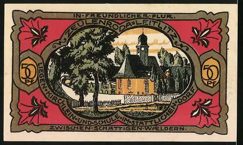 Notgeld Zeulenroda 1921, 50 Pfennig, Kirche und Friedhof