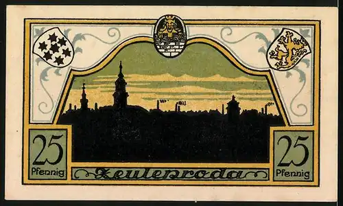 Notgeld Zeulenroda 1921, 25 Pfennig, Die Silhouette der Stadt