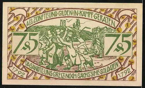 Notgeld Zeulenroda 1921, 75 Pfennig, Kampf zwischen Zünften und Gilden 1792