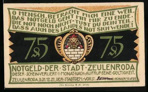Notgeld Zeulenroda 1921, 75 Pfennig, Kinder während der Wassernot