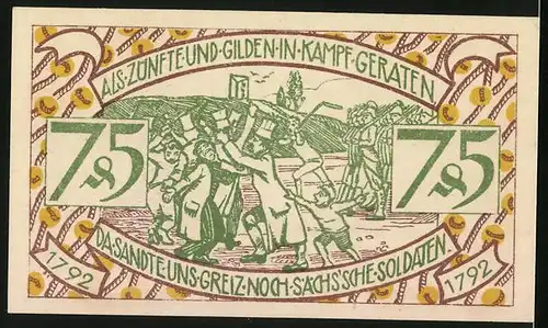 Notgeld Zeulenroda 1921, 75 Pfennig, Gildenkämpfe 1792