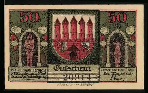 Notgeld Zerbst 1921, 50 Pfennig, Frauentor innen und aussen