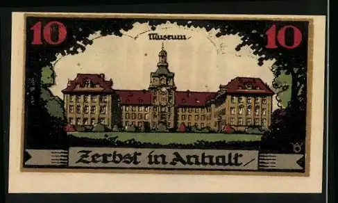 Notgeld Zerbst 1921, 10 Pfennig, Gesamtansicht des Museums