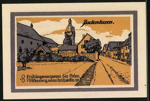 Notgeld Zons a. Rh. 1921, 50 Pfennig, Blick auf den Judenturm