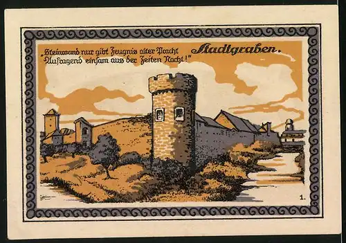Notgeld Zons a. Rh. 1921, 50 Pfennig, Stadtgraben und Mauerturm