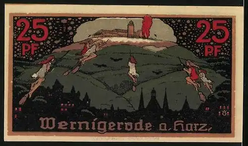 Notgeld Wernigerode 1920, 25 Pfennig, Hexen auf ihren Besen