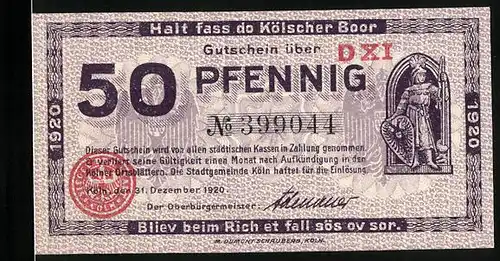 Notgeld Köln 1920, 50 Pfennig, Partie am Rathaus