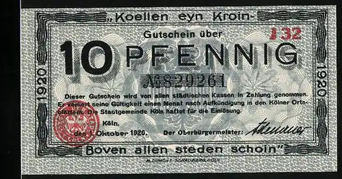 Notgeld Köln 1920, 10 Pfennig, Partie am alten Rathaus