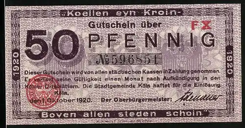 Notgeld Köln 1920, 50 Pfennig, Das alte Rathaus