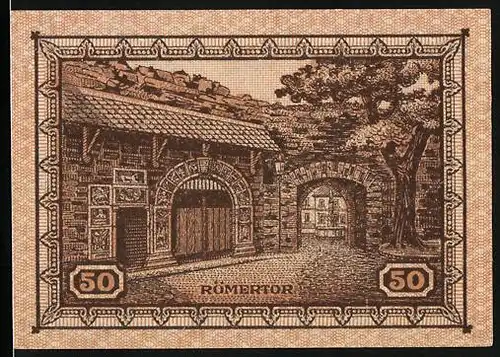 Notgeld Remagen 1921, 50 Pfennig, Partie am Römertor