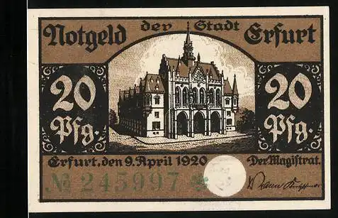 Notgeld Erfurt 1920, 20 Pfennig, Blick aufs Rathaus