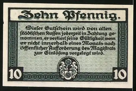 Notgeld Erfurt 1920, 10 Pfennig, Statue eines Fahnenträgers