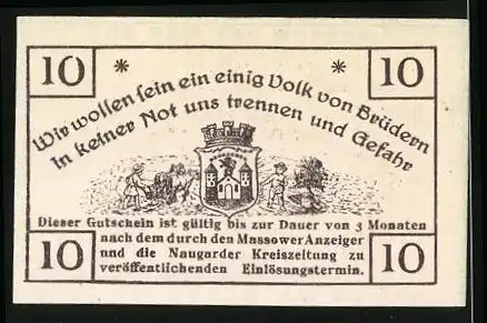 Notgeld Massow in Pommern 1920, 10 Pfennig, Stadtwappen