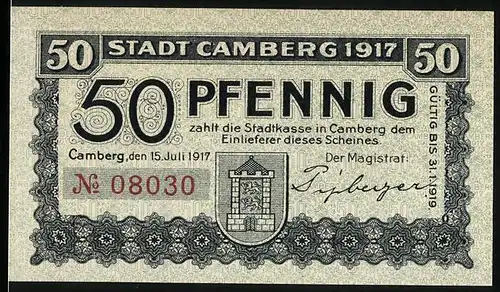 Notgeld Camberg 1917, 50 Pfennig, Stadtwappen