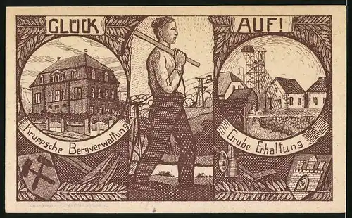 Notgeld Weilburg 1920, 25 Pfennig, Kruppsche Bergverwaltung, Grube Erhaltung und Bergmann