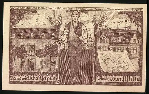 Notgeld Weilburg 1920, 10 Pfennig, Landwirtschaftsschule, Wetterdienststelle, Bauer