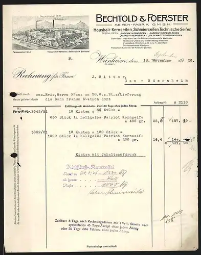 Rechnung Weinheim 1926, Bechtold & Foerster, Seifen-Fabrik GmbH, Gesamtansicht des Werksgeländes