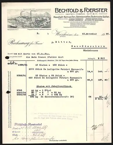 Rechnung Weinheim 1926, Bechtold & Foerster, Seifen-Fabrik GmbH, Totalansicht des Betriebsgeländes
