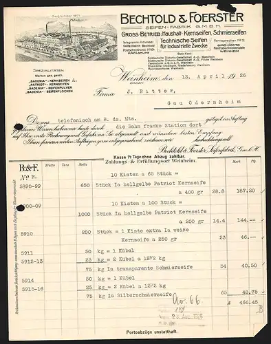 Rechnung Weinheim 1926, Bechtold & Foerster, Seifen-Fabrik GmbH, Totalansicht des Fabrikgeländes