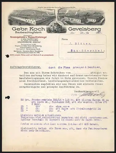 Rechnung Gevelsberg, Gebr. Koch, Baubeschlagfabrik, Ansichter zweier Werke und des Stammhauses