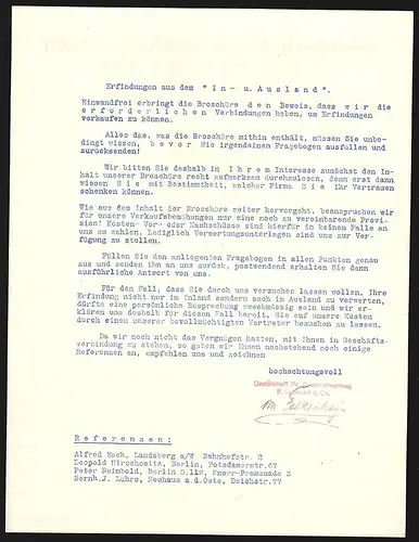 Rechnung Berlin 1926, F. Erdmann & Co., Gesellschaft für Patent-Verwertung, Königgrätzer Strasse 71, Die Geschäftsstelle