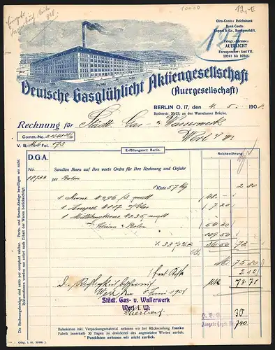 Rechnung Berlin 1908, Deutsche Gasglühlicht AG (Auergesellschaft), Betriebsgelände an der Rotherstrasse