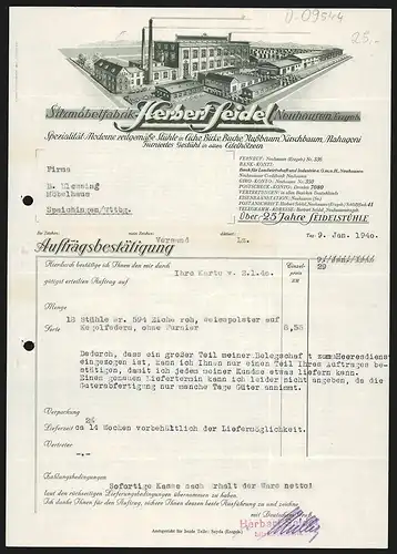 Rechnung Neuhausen 1940, Herbert Seidel, Sitzmöbelfabrik, Gesamtansicht des Fabrikgeländes mit gelagerter Ware