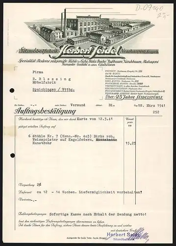 Rechnung Neuhausen 1941, Herbert Seidel, Sitzmöbelfabrik, Gesamtansicht des Fabrikgeländes mit gelagerter Ware
