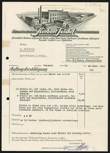 Rechnung Neuhausen 1941, Herbert Seidel, Sitzmöbelfabrik, Gesamtansicht des Betriebsgeländes mit gelagerter Ware