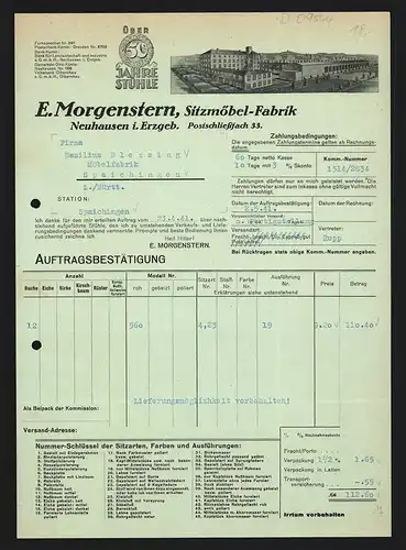Rechnung Neuhausen 1941, E. Morgenstern, Sitzmöbel-Fabrik, Das Betriebsgelände mit langer Lagerhalle