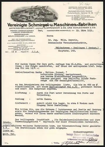 Rechnung Hannover-Hainholz 1931, Vereinigte Schmirgel- & Maschinen-Fabriken AG, Gesamtansicht der Fabrikanlage
