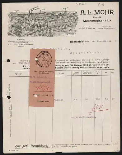Rechnung Bahrenfeld 1915, A. L. Mohr GmbH, Margarinefabrik, Transportzug an den Fabrik-Anlagen