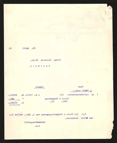 Rechnung Stuttgart 1923, Chr. Hostmann-Steinberg`sche Farbenfabriken GmbH, Buntfarben- & Schwarzfarbenwerke und Lager