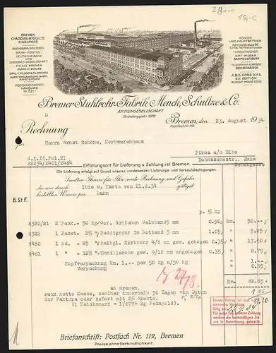 Rechnung Bremen 1934, Menck, Schultze & Co., Bremer Stuhlrohr-Fabrik, AG, Das Betriebsgelände aus der Vogelschau