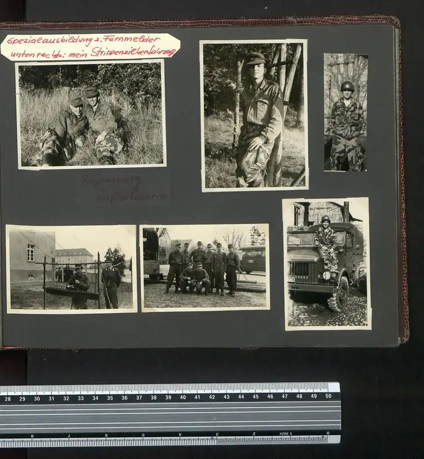 Fotoalbum mit 51 Fotografien, Bundeswehr 1956, Weidne / Oberpfalz, Lager Heuber, Splittertarn WH, Adolf Möll, Fernmelder 0