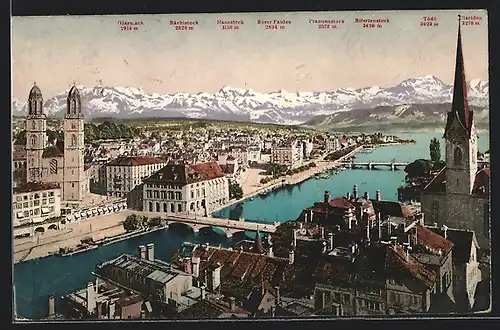 AK Zürich, Teilansicht und die Alpen mit Hausstock, Tödi und Glärnisch