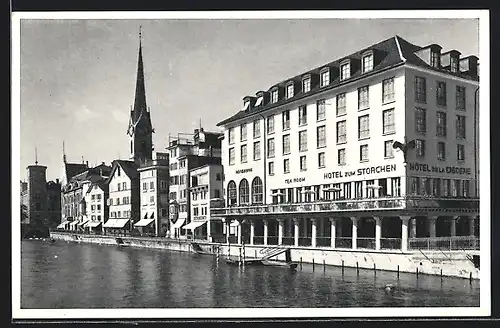 AK Zürich, Hotel zum Storchen und Kirche