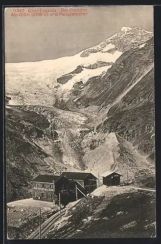 AK Alp-Grüm, Restaurant de la Gare und Palügletscher, Beminabahn