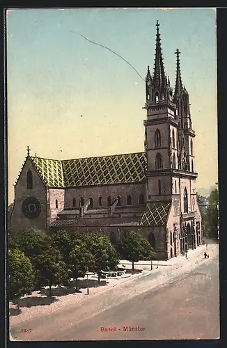 AK Basel, Strassenpartie mit Münster